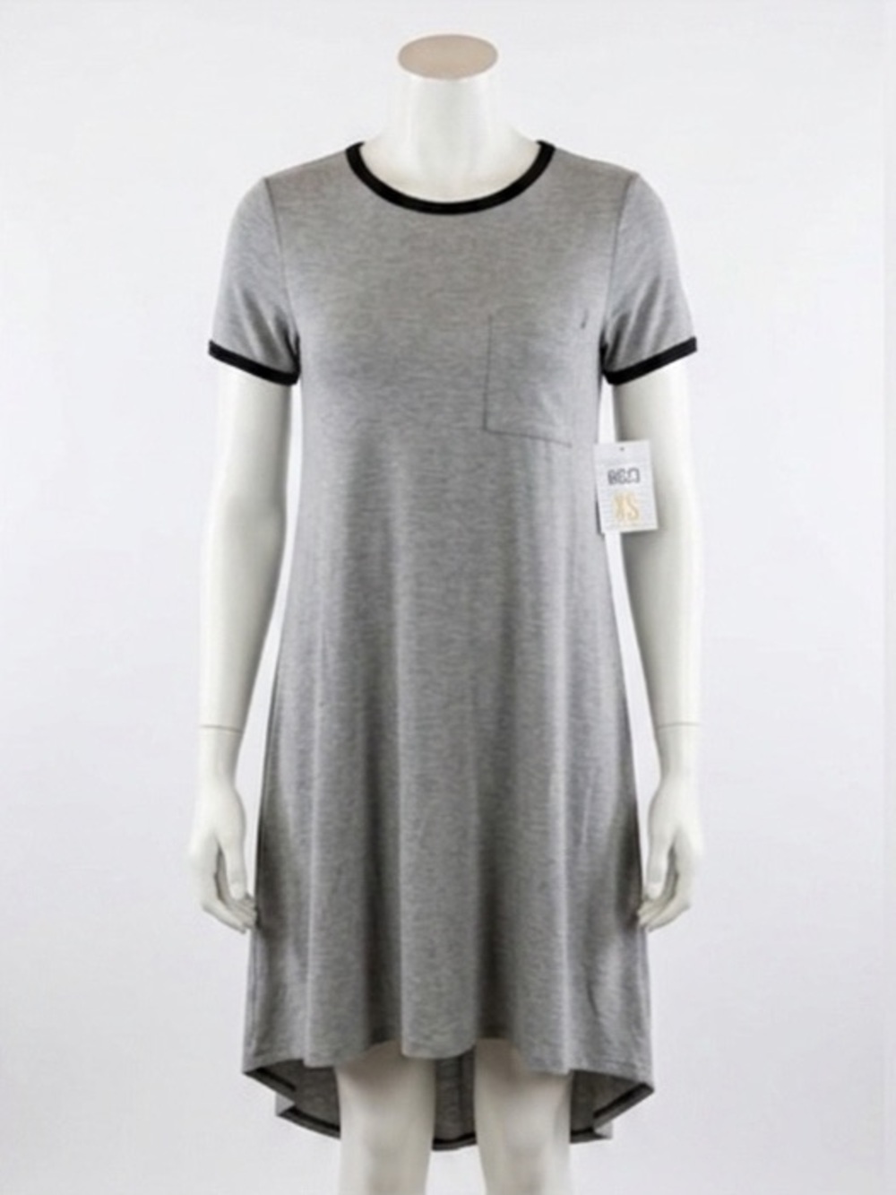 NWT LuLaRoe Carly Dress Gray with Black Trim & Front Pocket Size XS